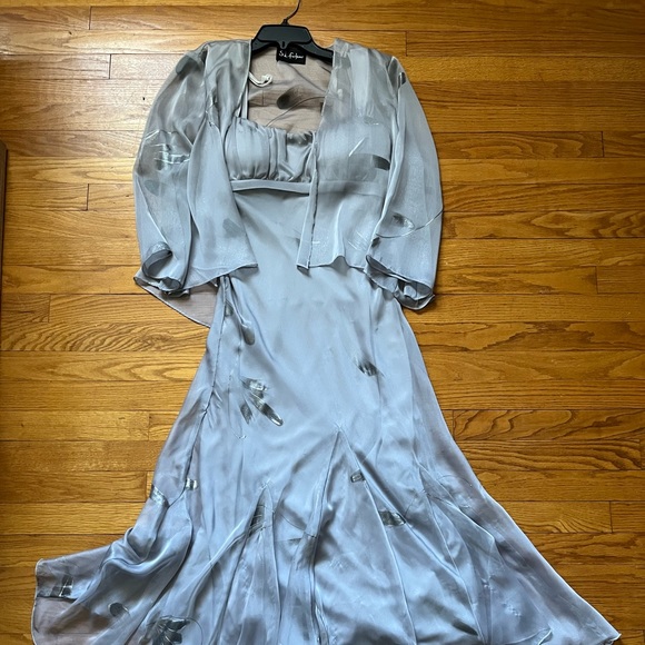 2-pc. Evening gown cocktail dress with jacket. Metallic silver accents. - Picture 2 of 3